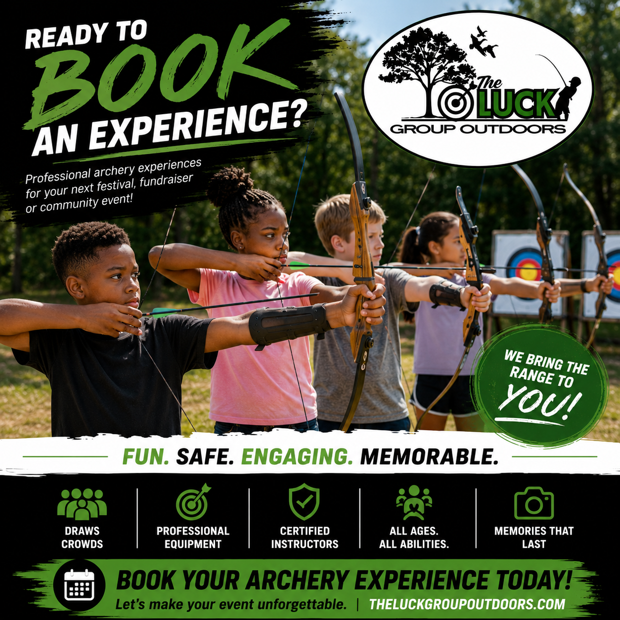 Kids shooting archery at an outdoor range